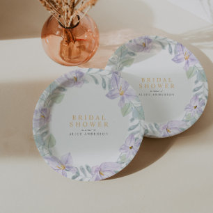 Plato De Papel Elegante acuarela Floral Purple Bridal Ducha