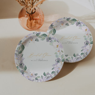Plato De Papel Elegante acuarela Floral Purple Bridal Ducha