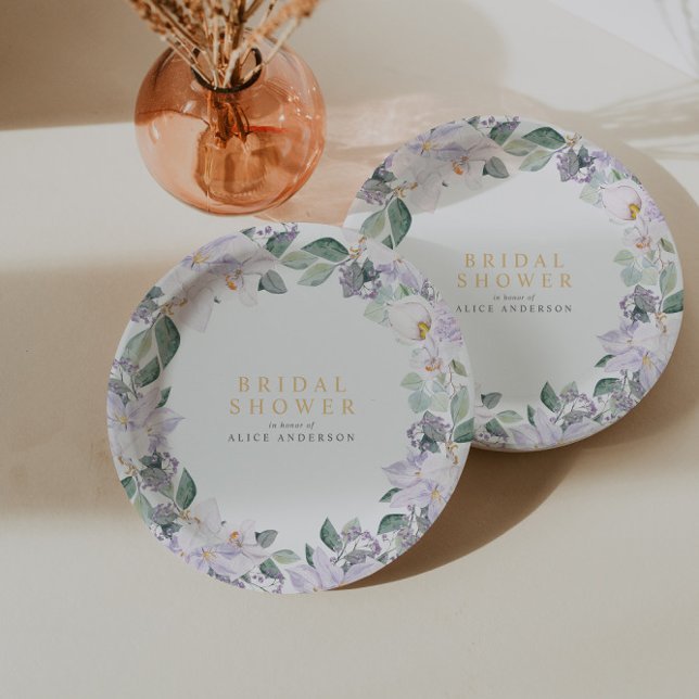 Plato De Papel Elegante acuarela Floral Purple Bridal Ducha (Subido por el creador)