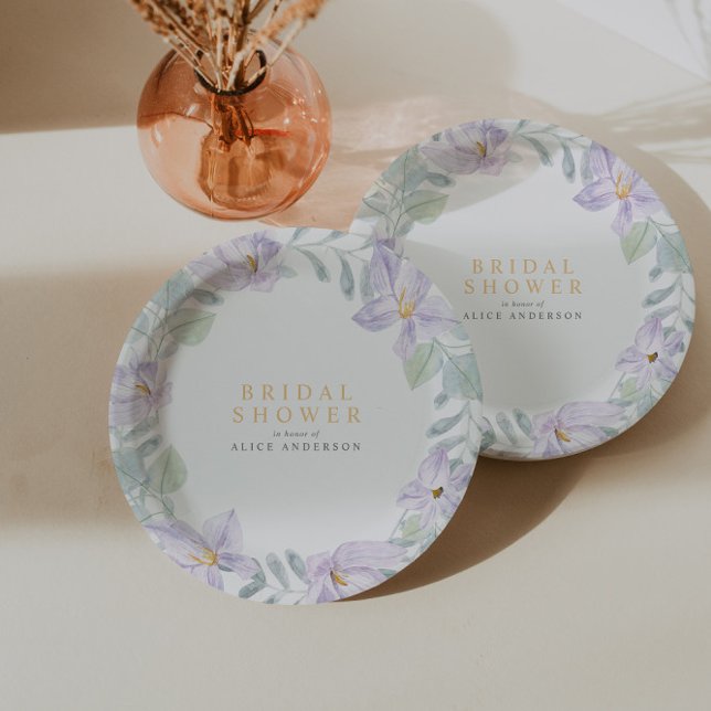 Plato De Papel Elegante acuarela Floral Purple Bridal Ducha (Subido por el creador)
