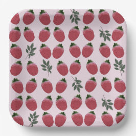 Plato De Papel Elegante acuarela Fresa Placa de papel de cumpleañ