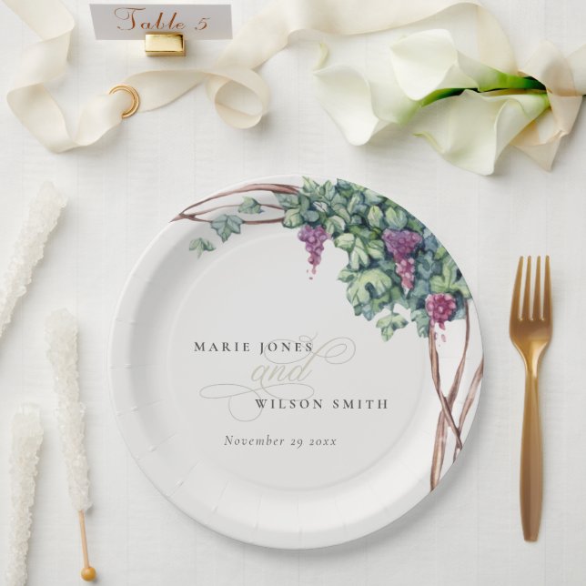 Plato De Papel Elegante acuarela Grapevine Foliage Boda (Boda)