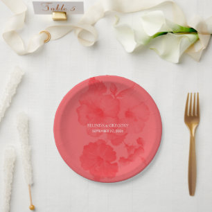Plato De Papel Elegante acuarela Hibiscus Boda