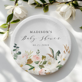 Plato De Papel Elegante acuarela Magnolias Baby Shower