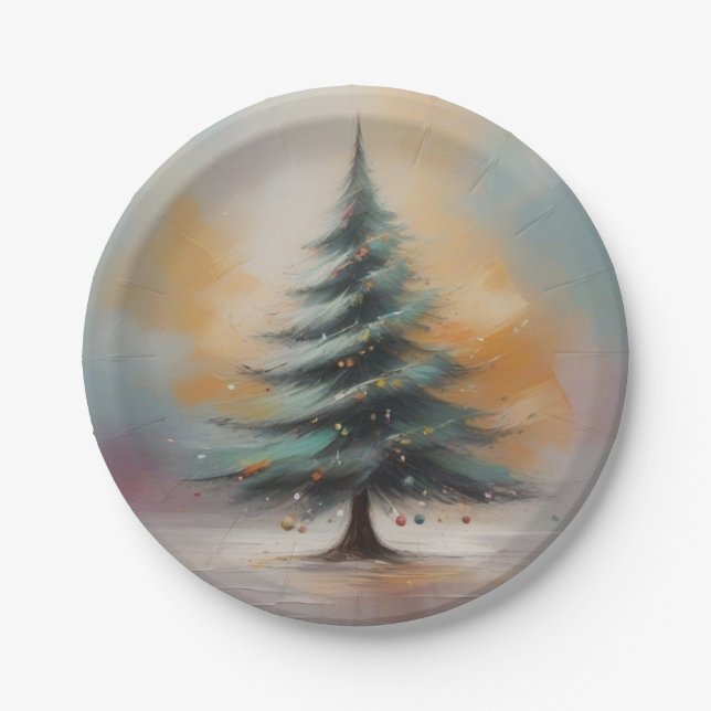 Plato De Papel Elegante acuarela Placa de papel de árbol de Navid (Anverso)