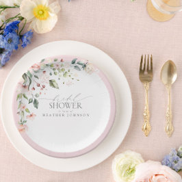 Plato De Papel Elegante acuarela rosa Floral Bridal Shower
