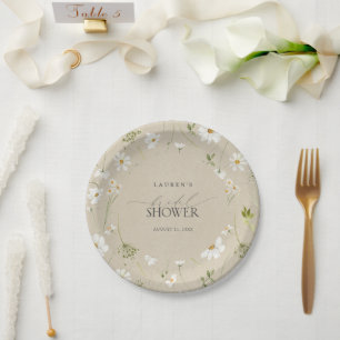 Plato De Papel Elegante acuarela rústica Daisy Bridal Shower
