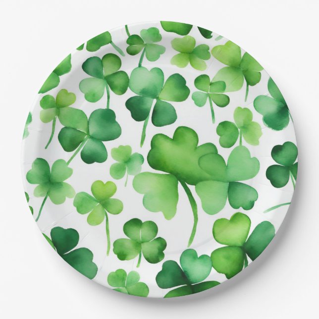 Plato De Papel Elegante acuarela Shamrock (Anverso)