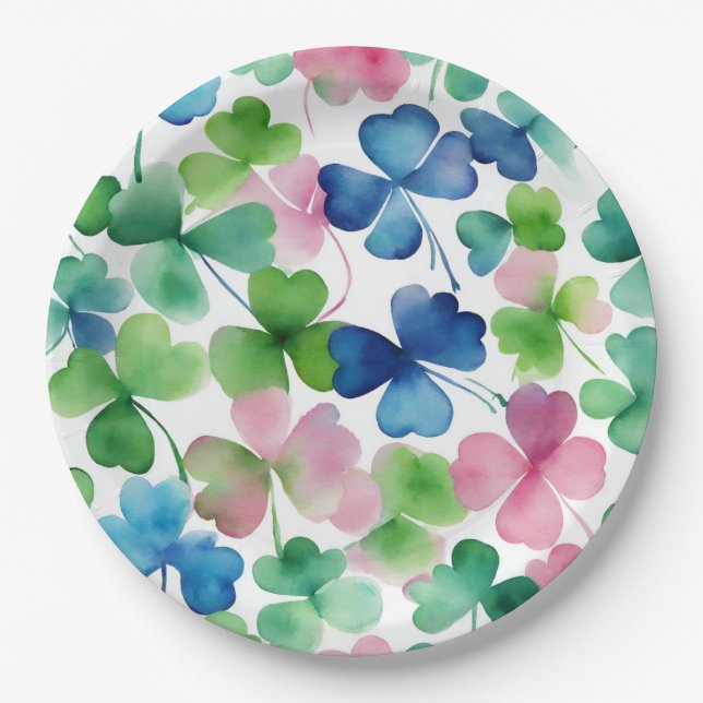 Plato De Papel Elegante acuarela Shamrock (Anverso)