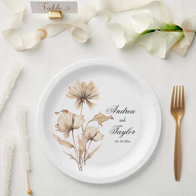 Plato De Papel Elegante acuarela Terracota Pampas Grass Boda (Boda)