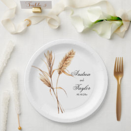 Plato De Papel Elegante acuarela Terracota Pampas Grass Boda
