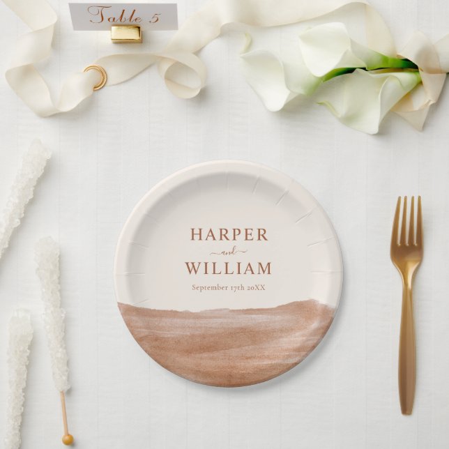 Plato De Papel Elegante acuarela Terracotta Boho Boda (Boda)