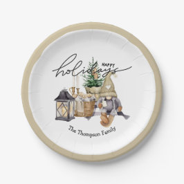 Plato De Papel Elegante acuarela tradicional festiva Santa White