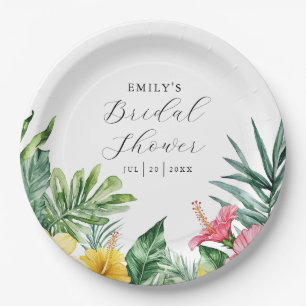 Plato De Papel Elegante acuarela Tropical Floral Bridal Shower