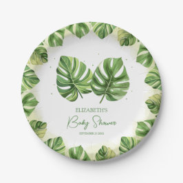 Plato De Papel Elegante acuarela Tropical Palm Baby Shower
