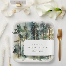 Plato De Papel Elegante acuarela Woodland Forest Bridal Shower