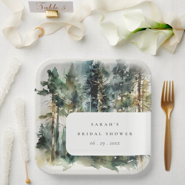 Plato De Papel Elegante acuarela Woodland Forest Bridal Shower (Boda)
