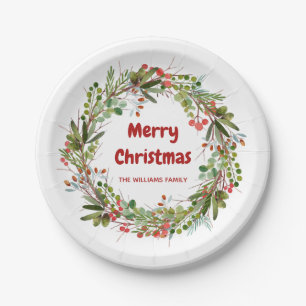 Plato De Papel Elegante acuarela Wreath Navidades personalizados 