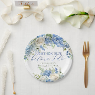 Plato De Papel Elegante Algo Azul Hydrangea Ducha Bridal