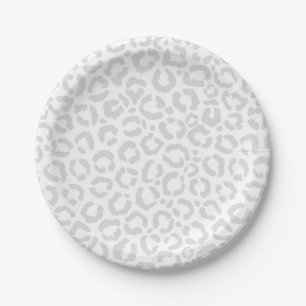 Plato De Papel Elegante animal de leopardo gris blanco