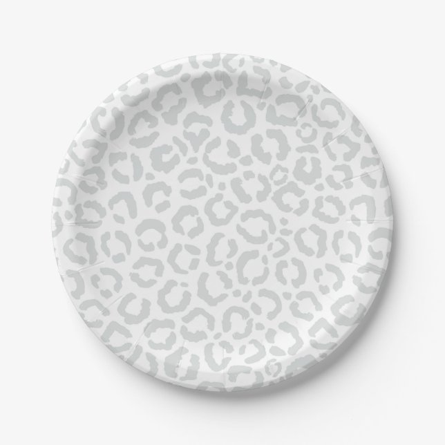 Plato De Papel Elegante animal de leopardo gris blanco (Anverso)