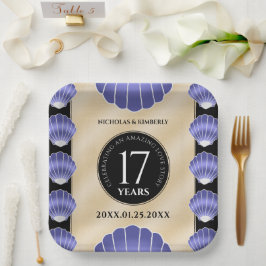 Plato De Papel Elegante aniversario Boda de 17 conchas