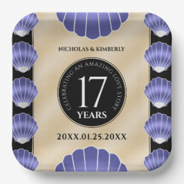 Plato De Papel Elegante aniversario Boda de 17 conchas