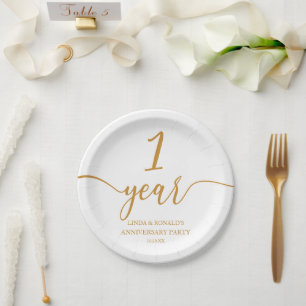 Plato De Papel Elegante Aniversario del Primer Boda de Champagne