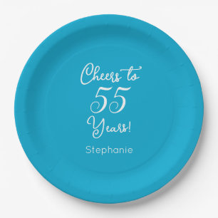 Plato De Papel Elegante Aqua Blue Cheers a 55 años 95º cumpleaños