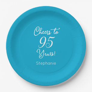 Plato De Papel Elegante Aqua Blue Cheers a 95 años 95 cumpleaños