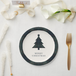 Plato De Papel Elegante árbol de navidad azul y verde
