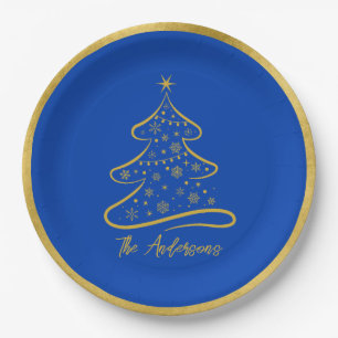 Plato De Papel Elegante árbol de Navidad Boeing Blue Gold