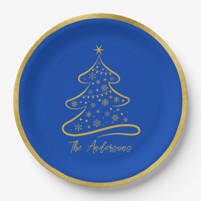 Plato De Papel Elegante árbol de Navidad Boeing Blue Gold (Anverso)