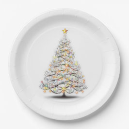 Plato De Papel elegante árbol de navidad con luces brillantes