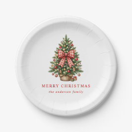 Plato De Papel Elegante árbol de Navidad en acuarela con lazo de