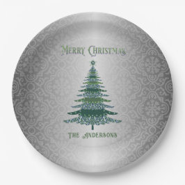 Plato De Papel Elegante árbol de Navidad Ornamentos de nombre ver