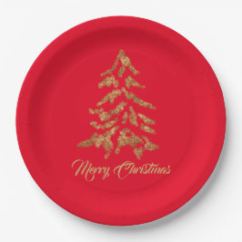 Plato De Papel Elegante Árbol Rojo Feliz Navidad