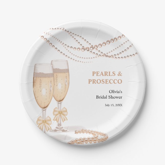 Plato De Papel Elegante Arco de Oro Perlas y Prosecco Despedida d (Anverso)