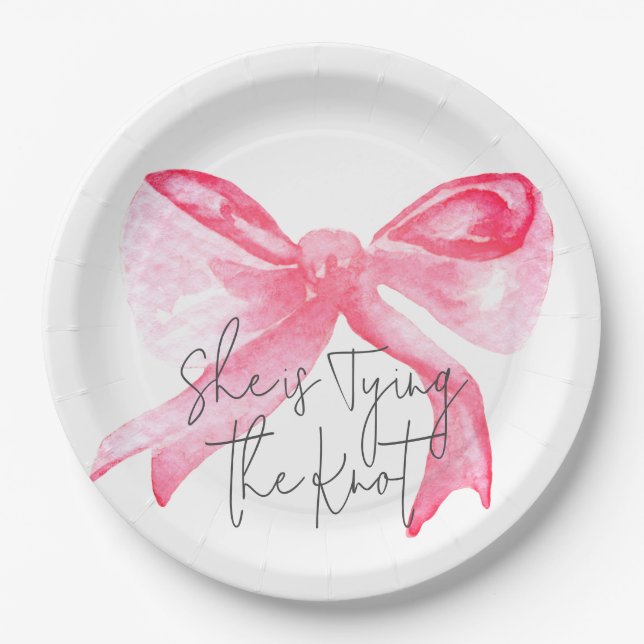 Plato De Papel Elegante atando la ducha de novias Knot Pink Bow (Anverso)