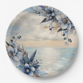 Plato De Papel Elegante atardecer sutil y Boda floral