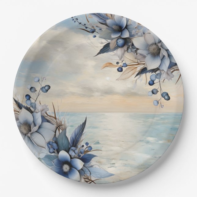 Plato De Papel Elegante atardecer sutil y Boda floral (Anverso)