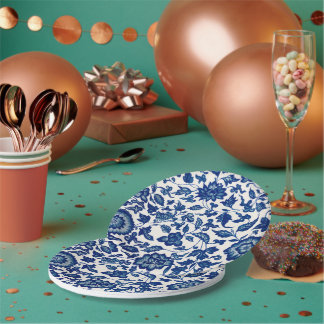 Plato De Papel Elegante azul francés campo chinoiserie toile