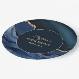 Plato De Papel Elegante Azul Marino Mármol Dorado Despedida de So