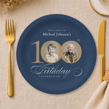 Elegante azul y dorado cumpleaños 100 personalizad