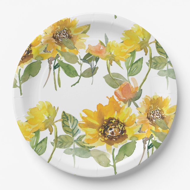 Plato De Papel Elegante Baby Shower amarillo girasol (Anverso)