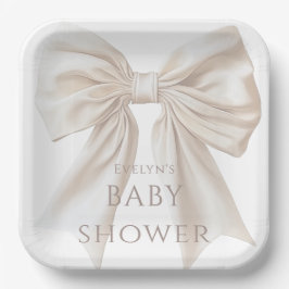Plato De Papel Elegante Baby Shower beige negro de género neutro