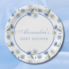 Plato De Papel Elegante Baby Shower Bohemio de Flor Silvestre Azu