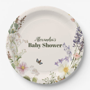 Plato De Papel Elegante Baby Shower Boho Rústico de Flor Silvestr