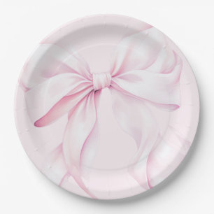 Plato De Papel Elegante Baby Shower Bow Rosa