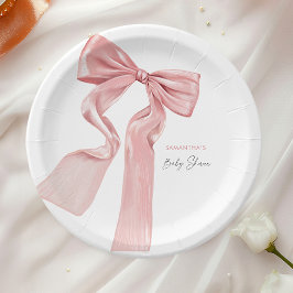 Plato De Papel Elegante Baby Shower Bow Rosado Coquette
